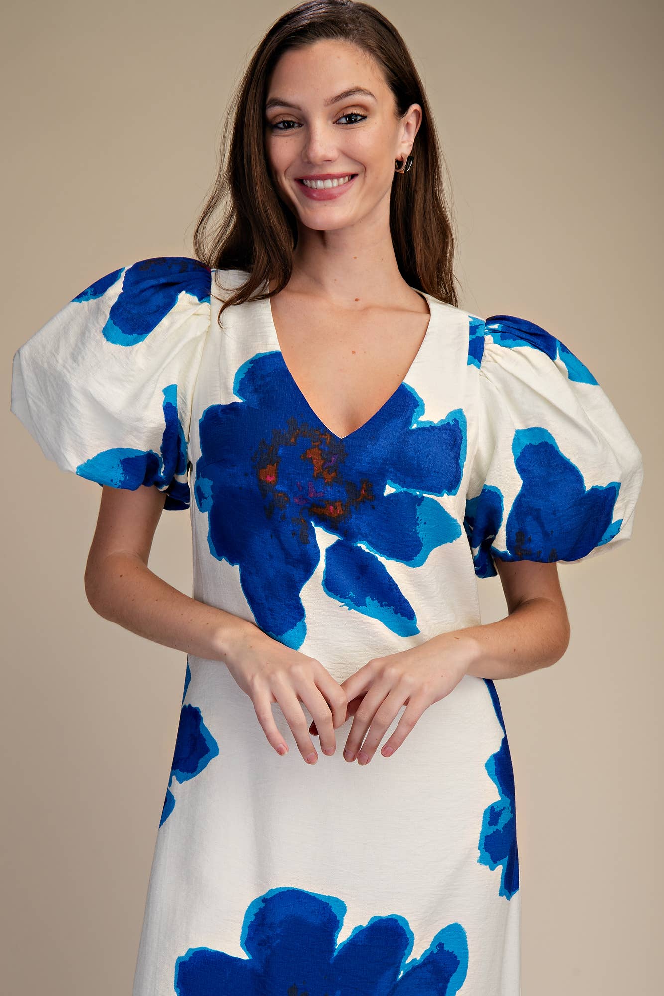 Puff-Sleeve A-Line Maxi Dress