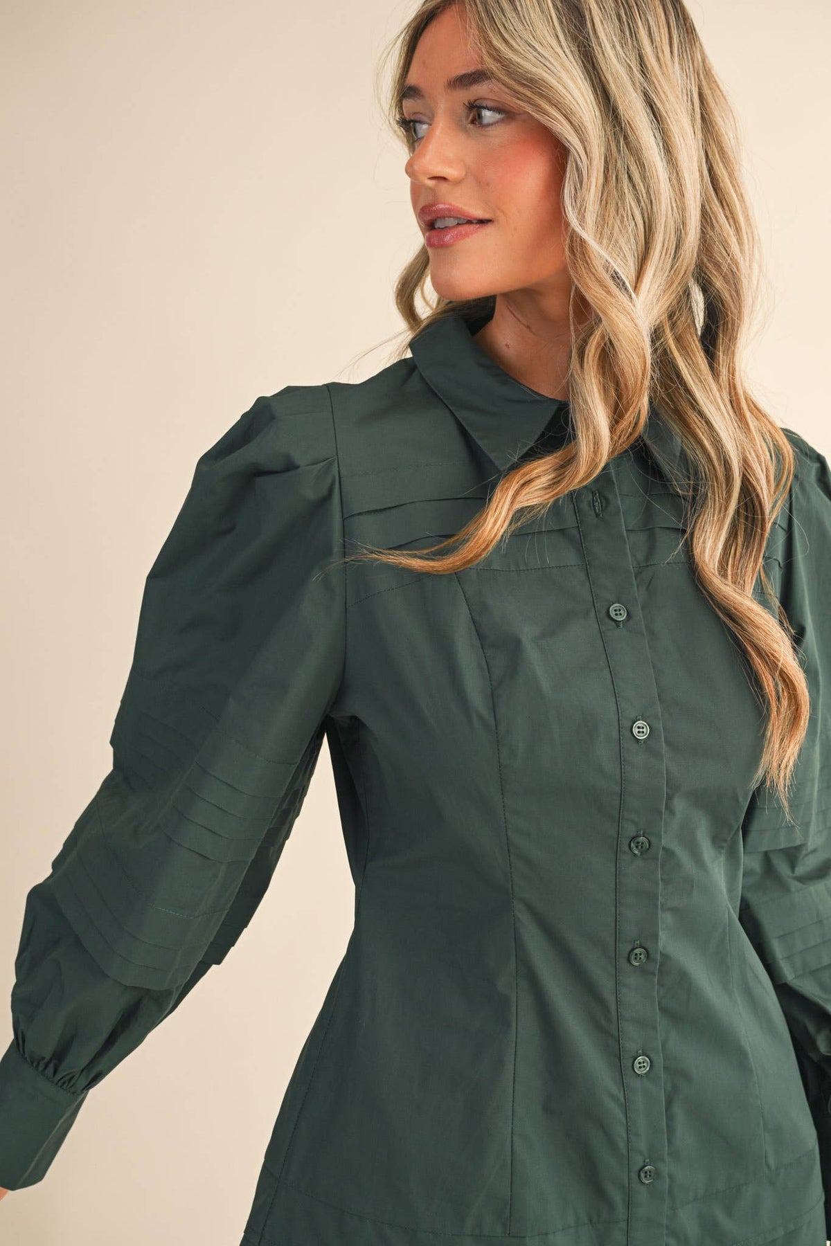 PIN TUCK DETAIL BUTTON DOWN MINI DRESS MDR4328