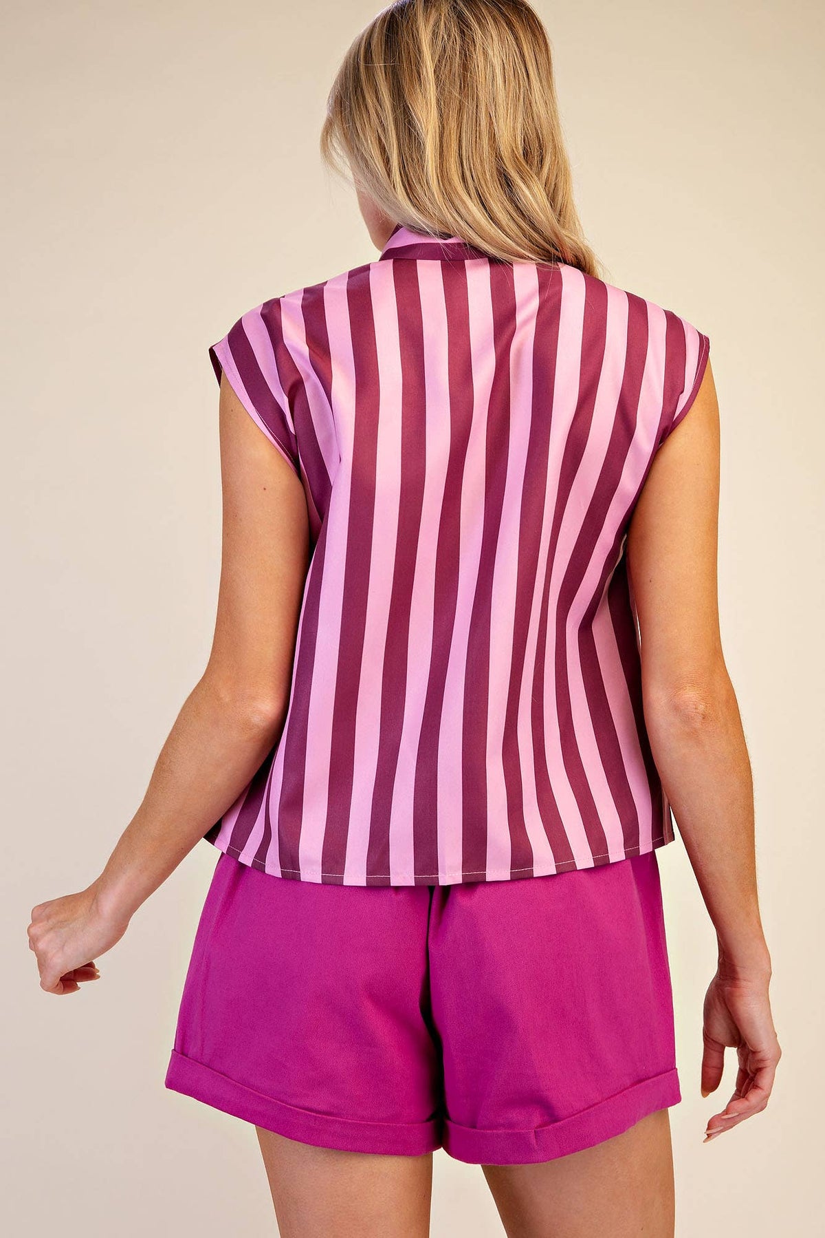 Bow Neck Sleeveless Stripe Shirt
