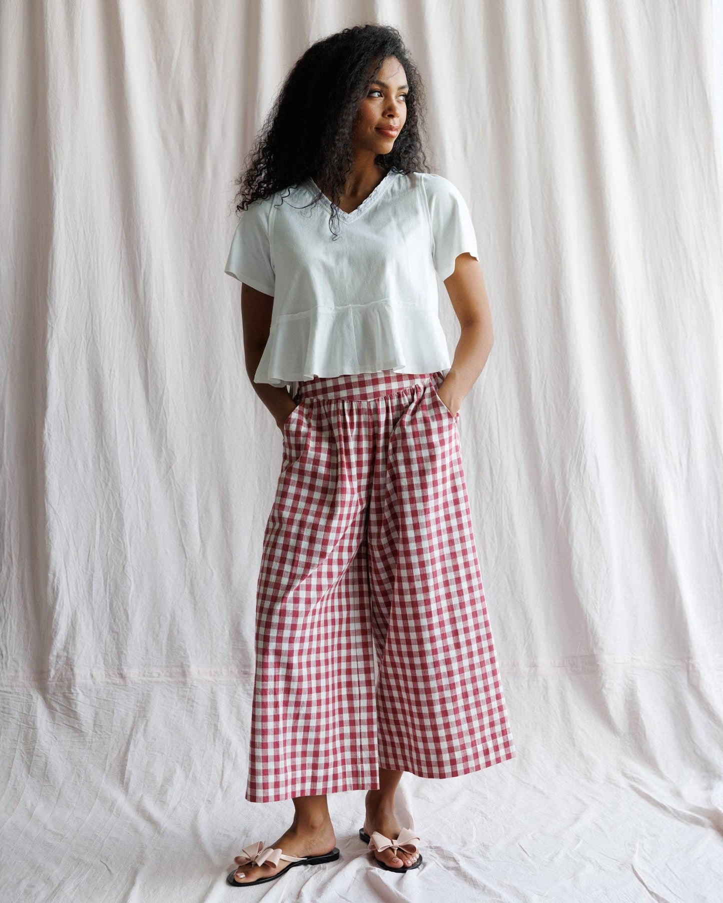 Charm Red Gingham Cropped Pant