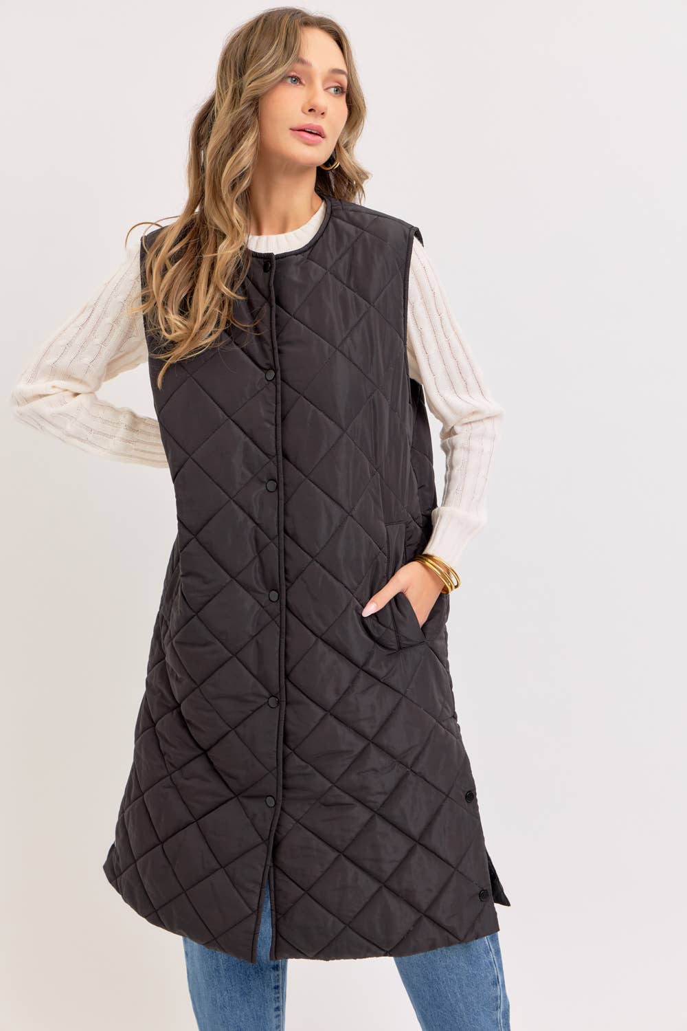 LONG PUFFER VEST DIAMOND QUILTED