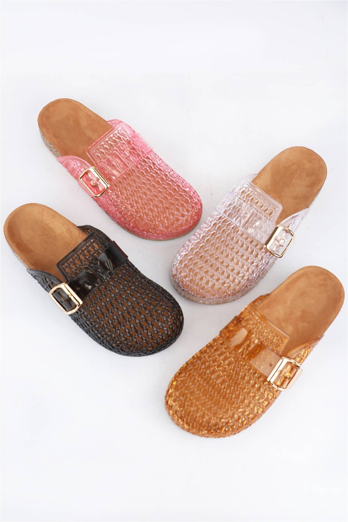 BETWEEN-5 JELLY WEAVE BUCKLE MULES
