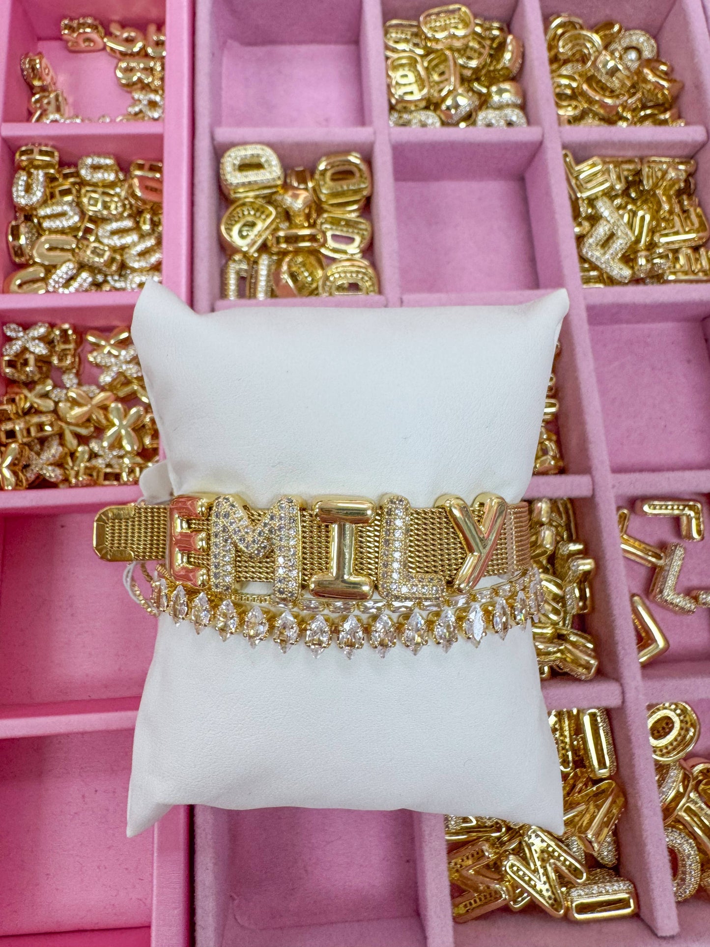 Smooth Bubble Initial Custom Word Name Watch Charm Bracelet