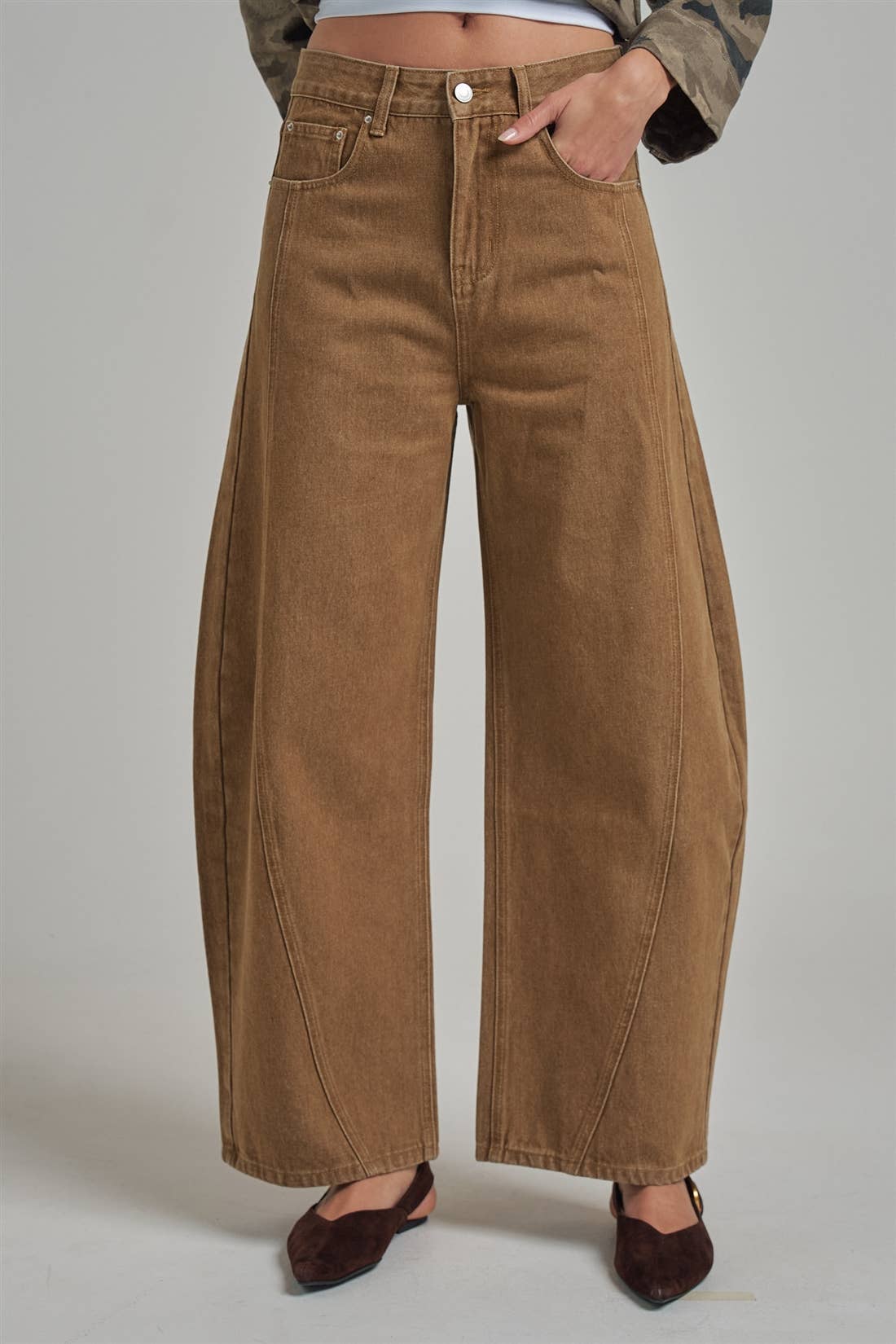 VINTAGE WASHED NON-STRETCH BARREL SHAPED PANTS_JLB80110-01