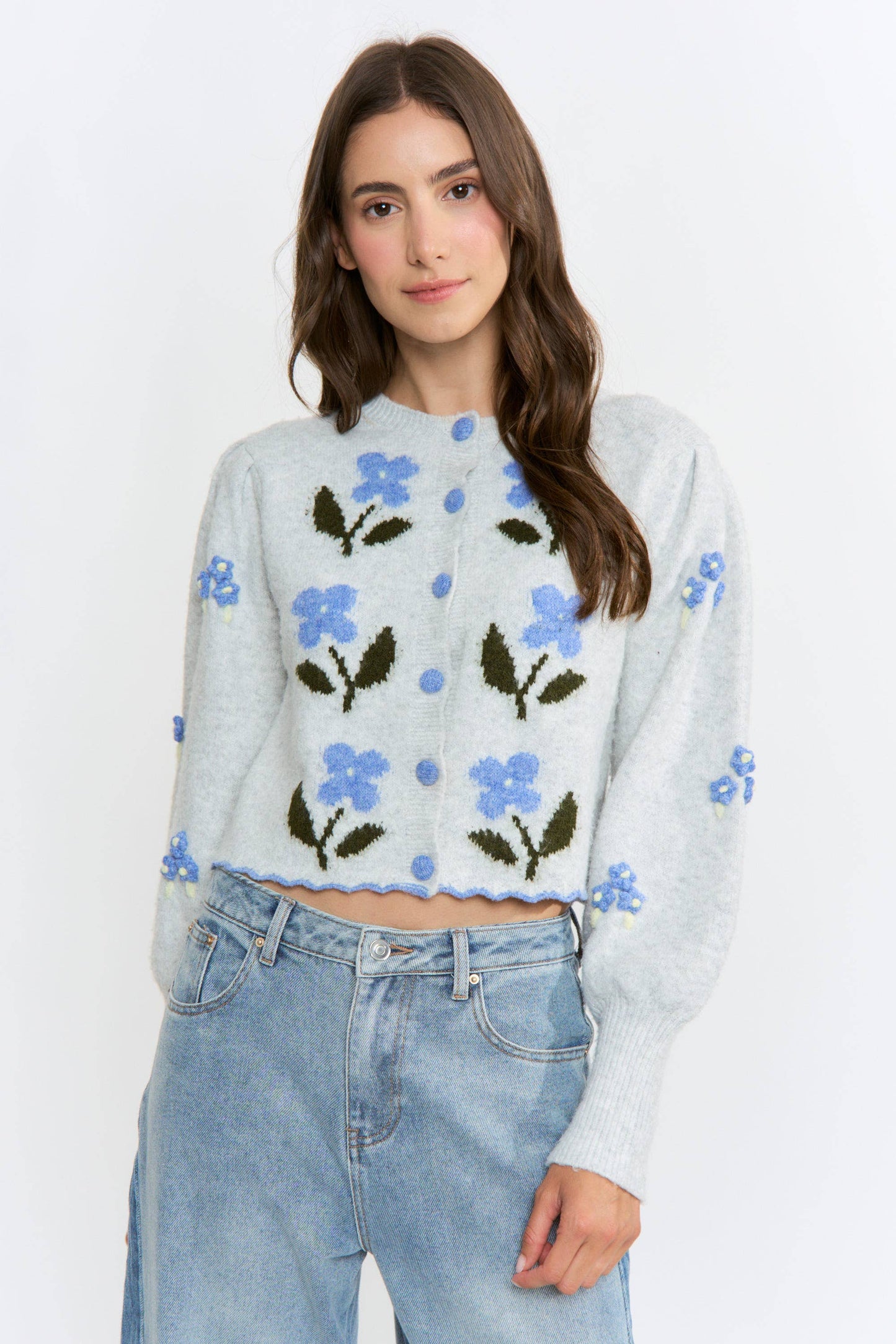 CW10352J Wool-Blend Floral Embroidery Cardigan