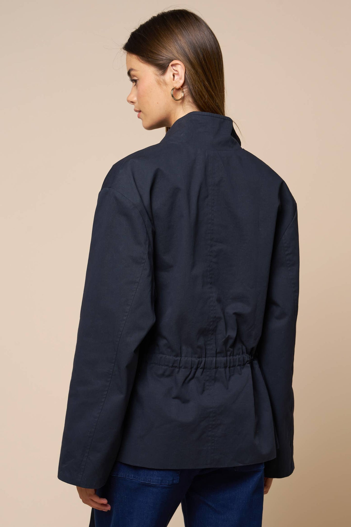 Drawstring Waist Button Down Jacket