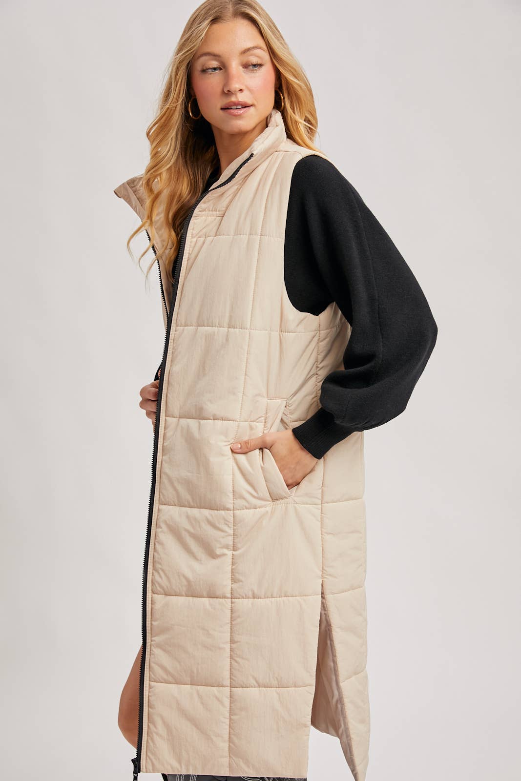 QUILTED LONGLINE PUFFER VEST