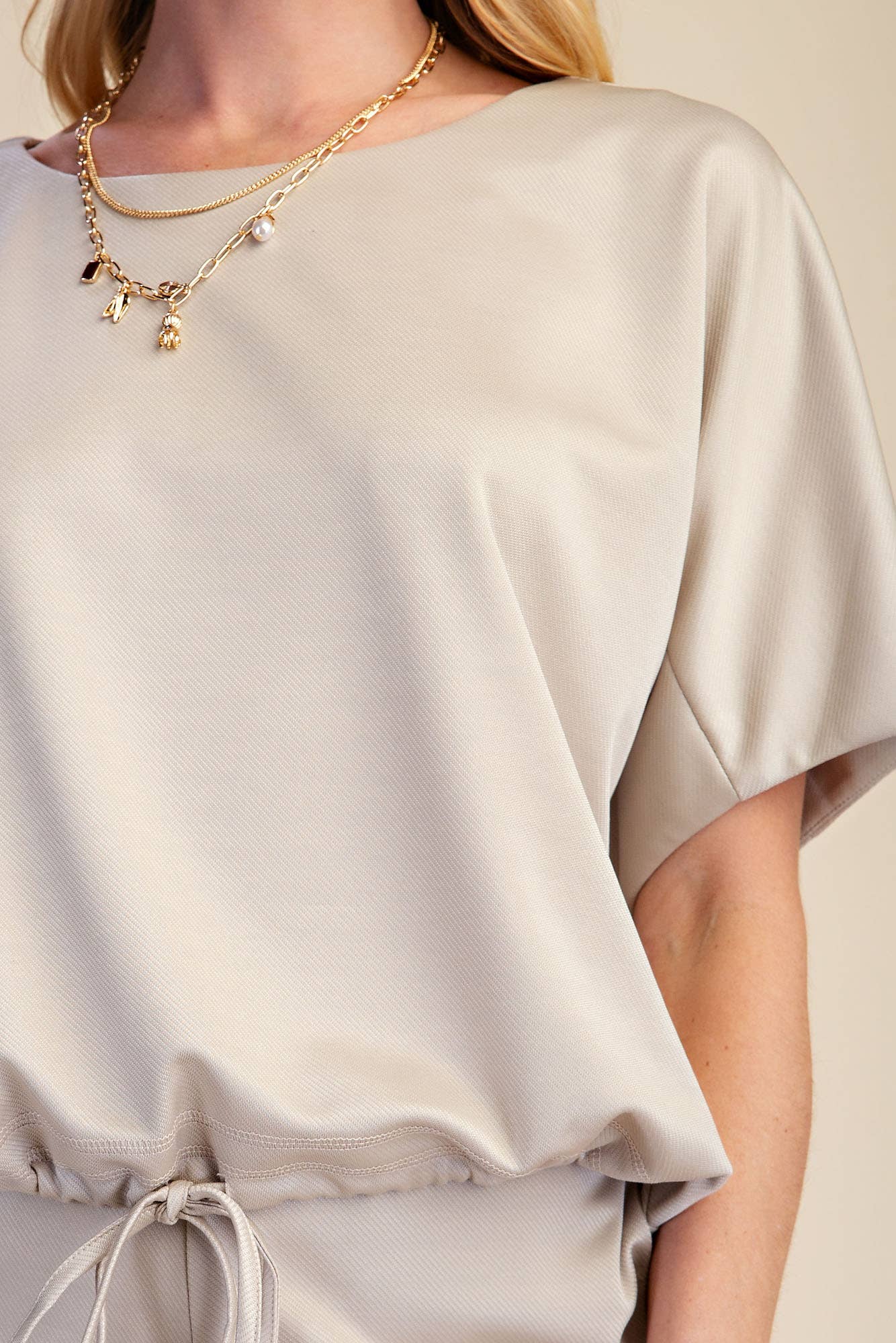 Round Neck Top Adjustable Tie Hem