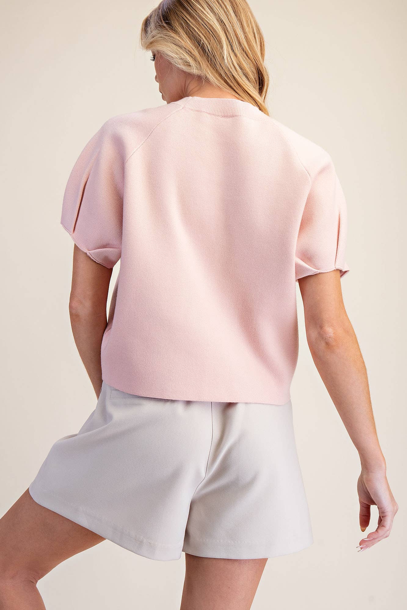 Round Neck Puff Short Sleeve Sweater Top