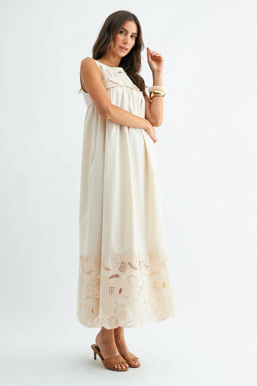 CJD26364 BOHO MAXI DRESS WITH LACE DETAILS