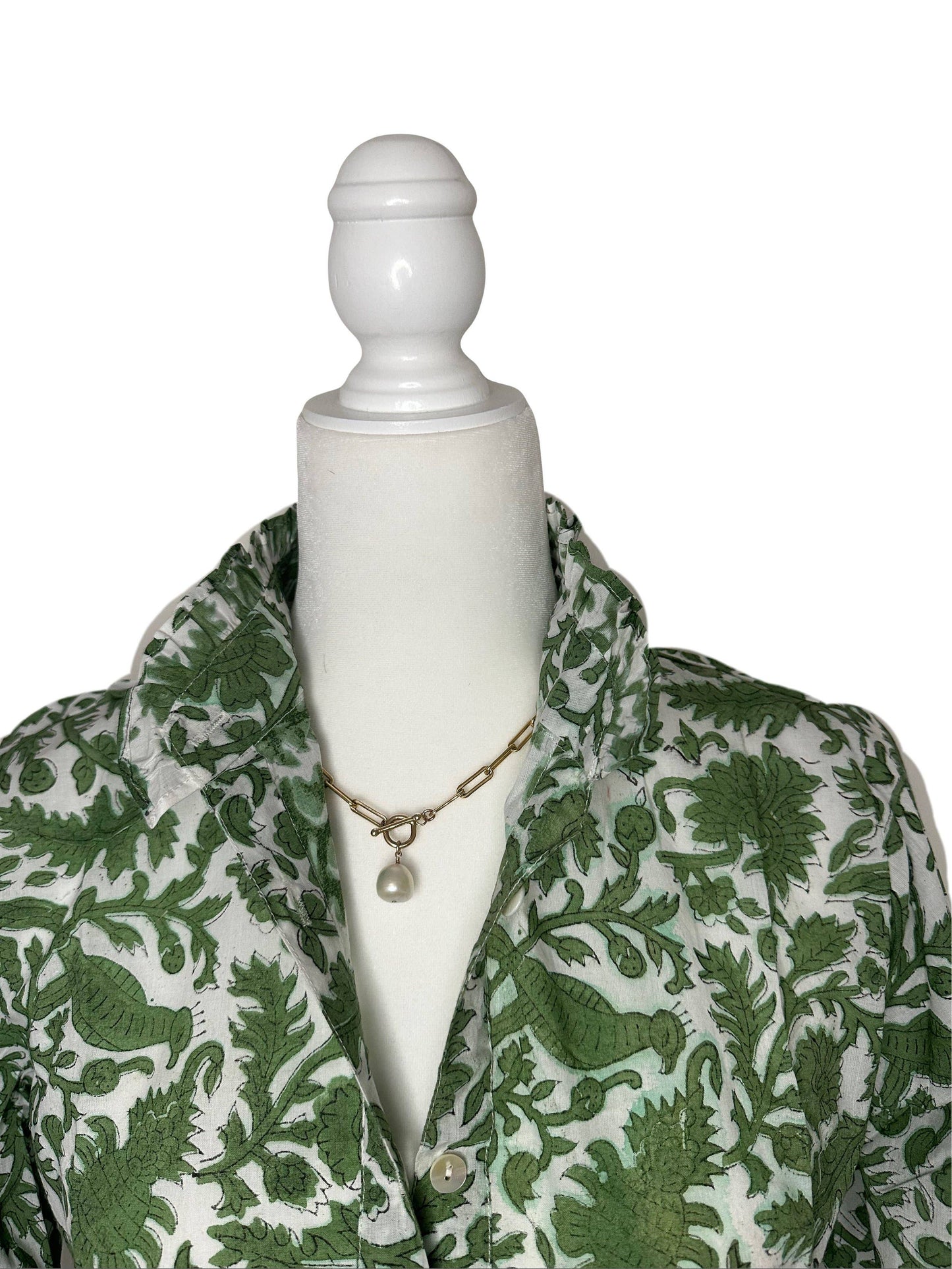 Peacock Block Print Ruffled Collared Womens Blouse