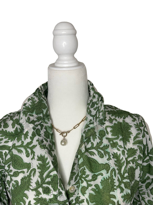 Peacock Block Print Ruffled Collared Womens Blouse