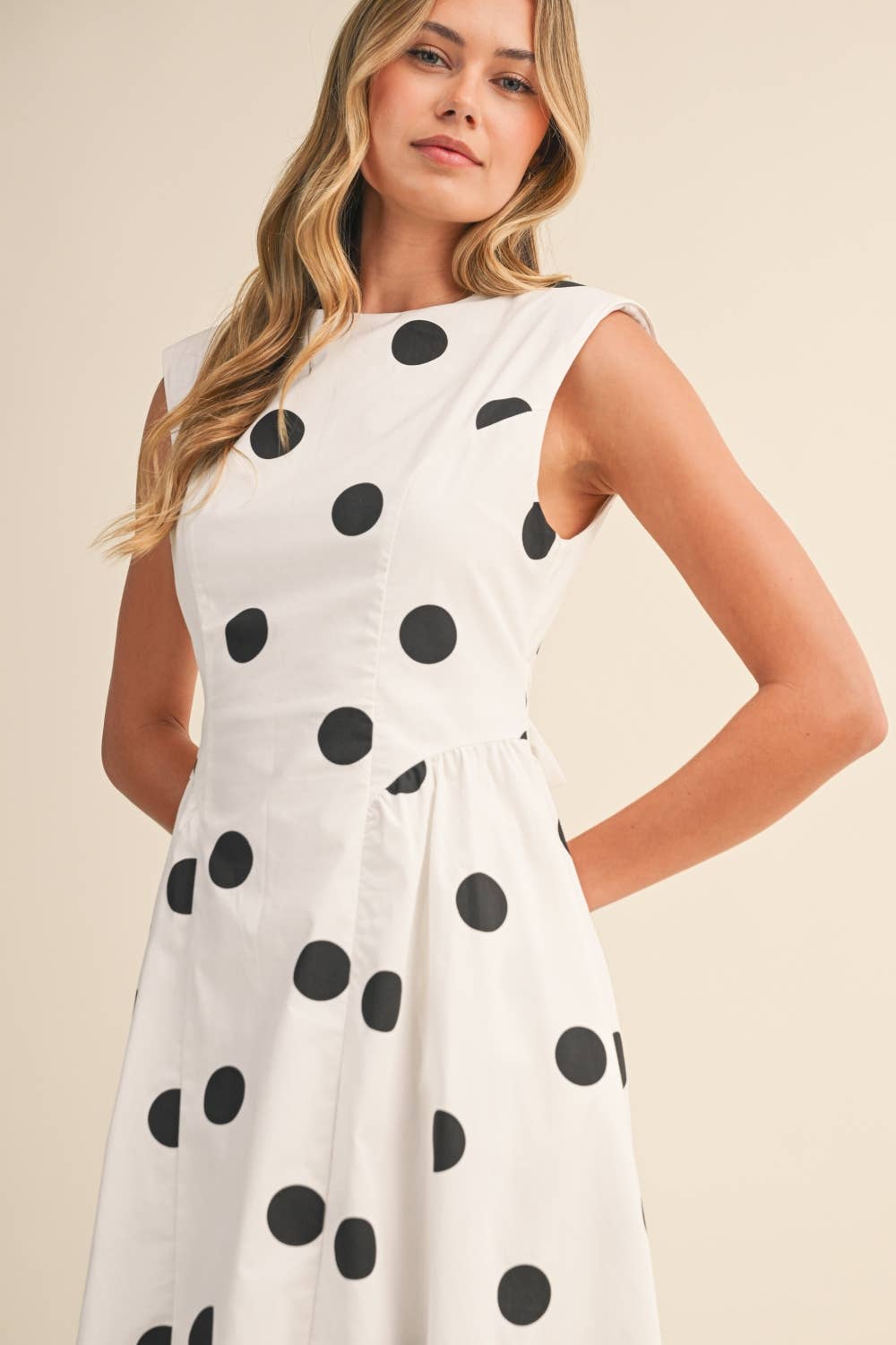 ID10037 SLEEVELESS POLKA DOT MIDI DRESS