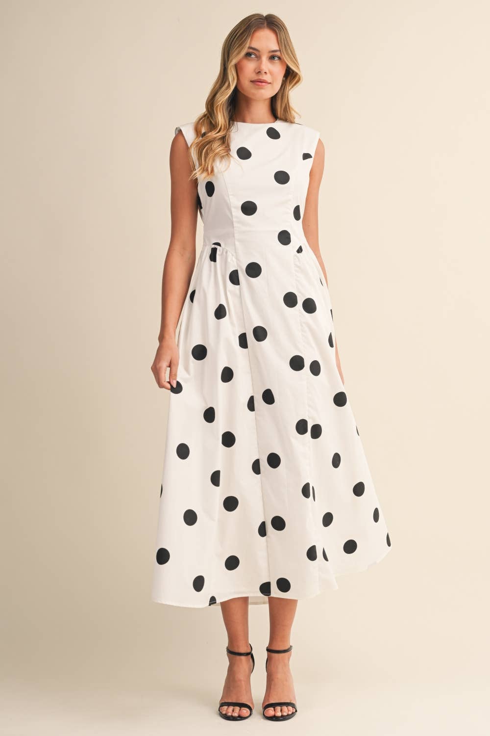 ID10037 SLEEVELESS POLKA DOT MIDI DRESS