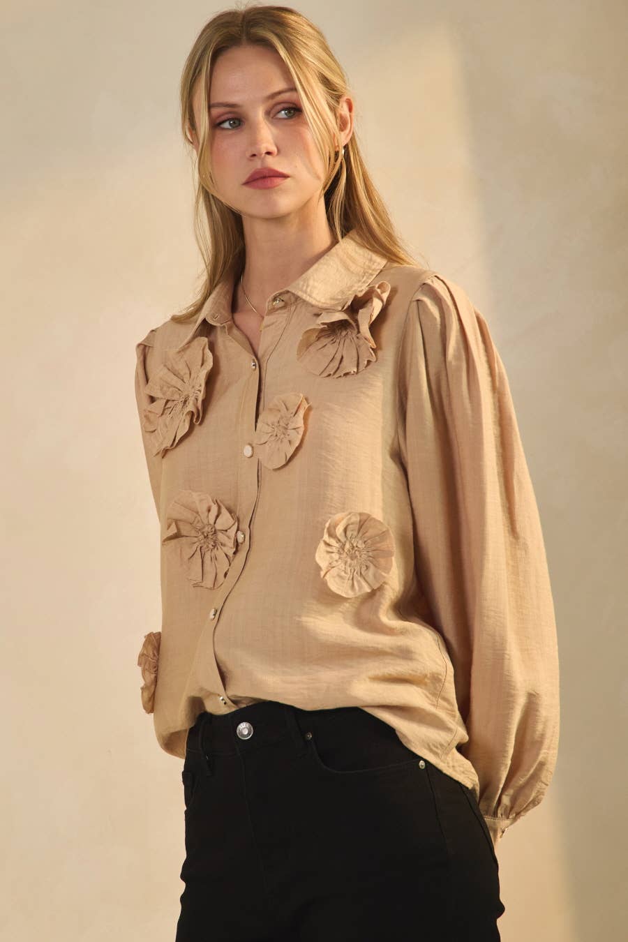 Textured Long-sleeve Blouse