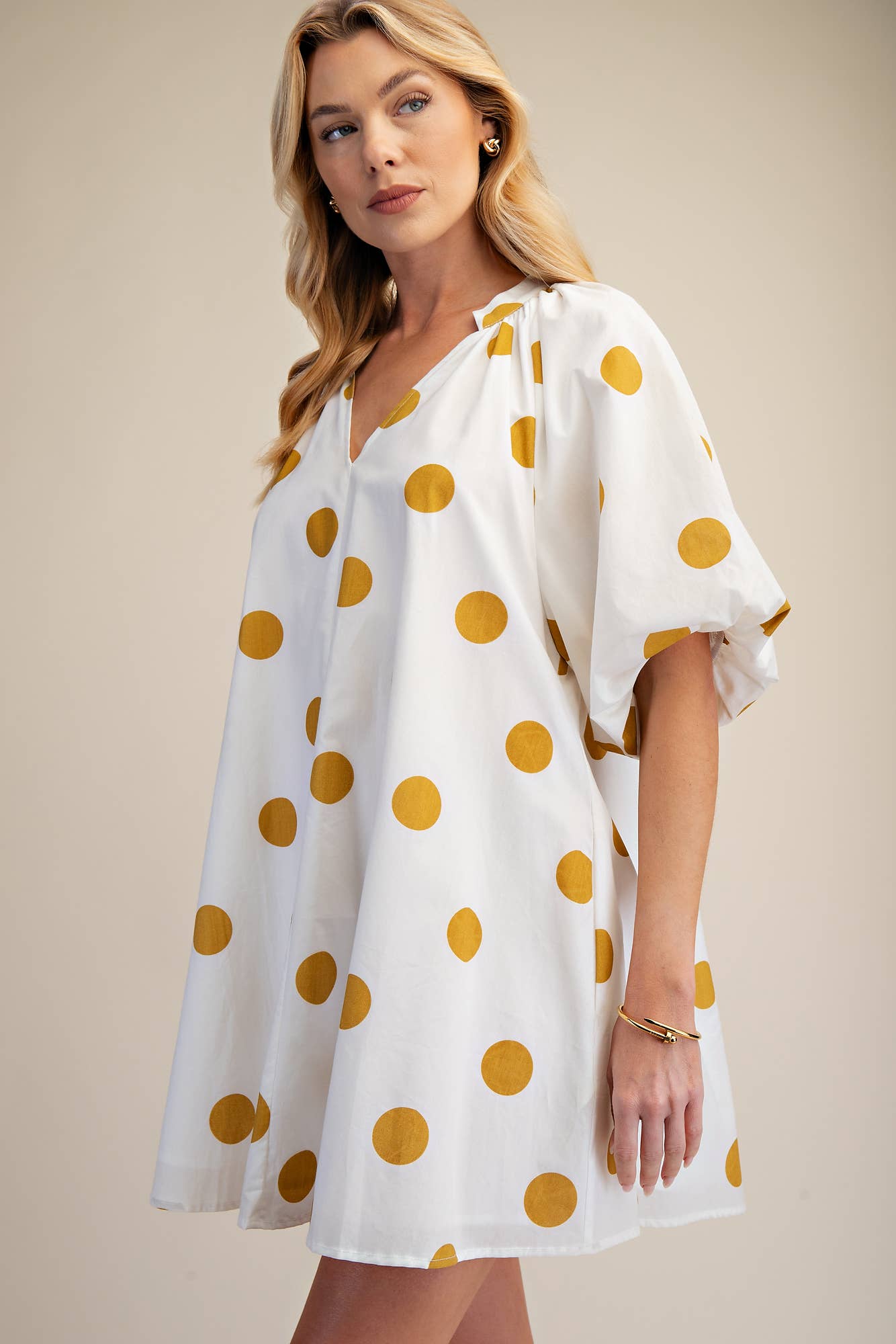 Puff-Sleeve Mini Shift Dress