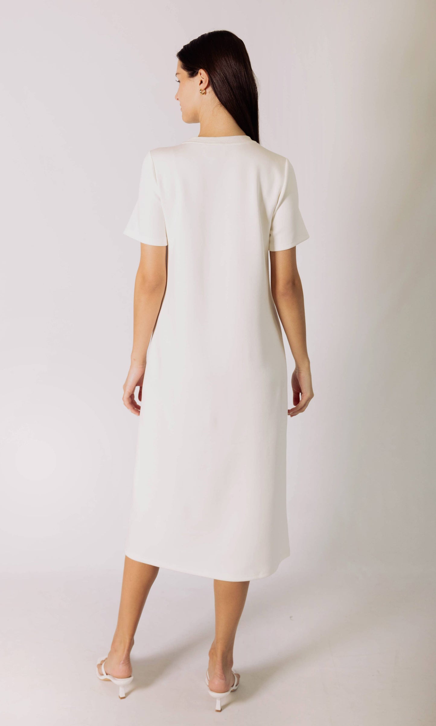 P. CILL Butter Modal Short Sleeve Contrast Rib Neckband Midi