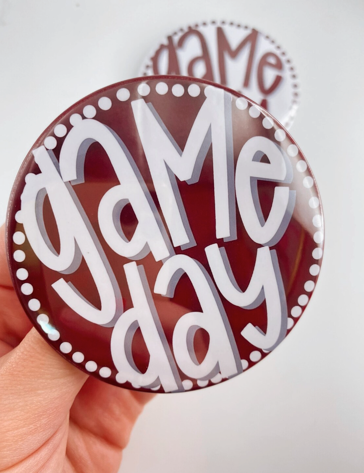 Maroon Game Day Polka Dots Tailgate Buttons | Game Day Pins
