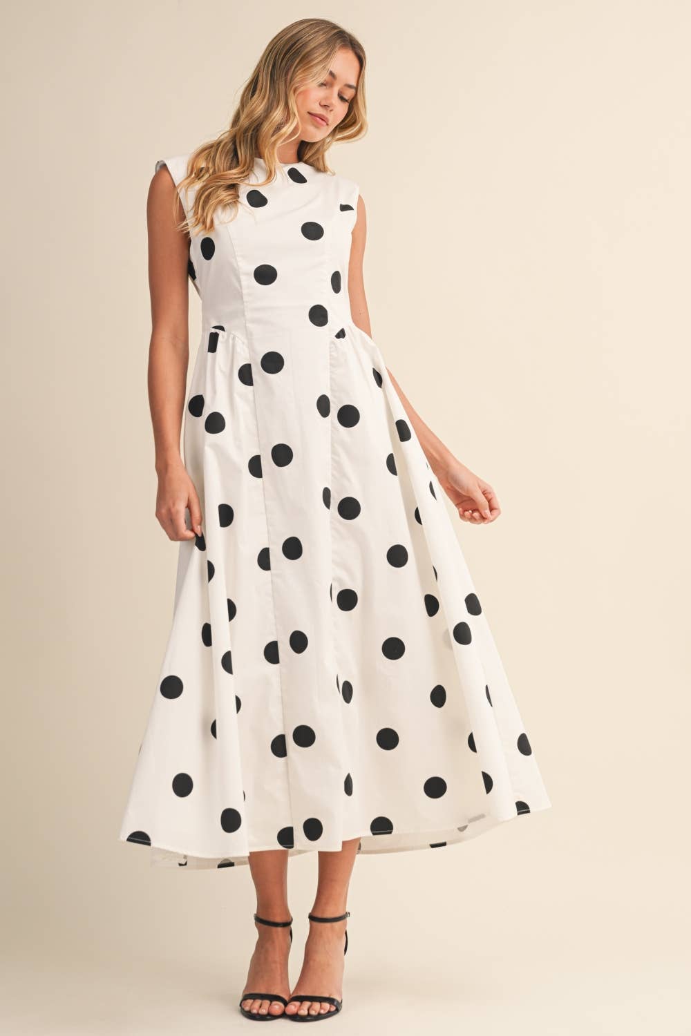 ID10037 SLEEVELESS POLKA DOT MIDI DRESS