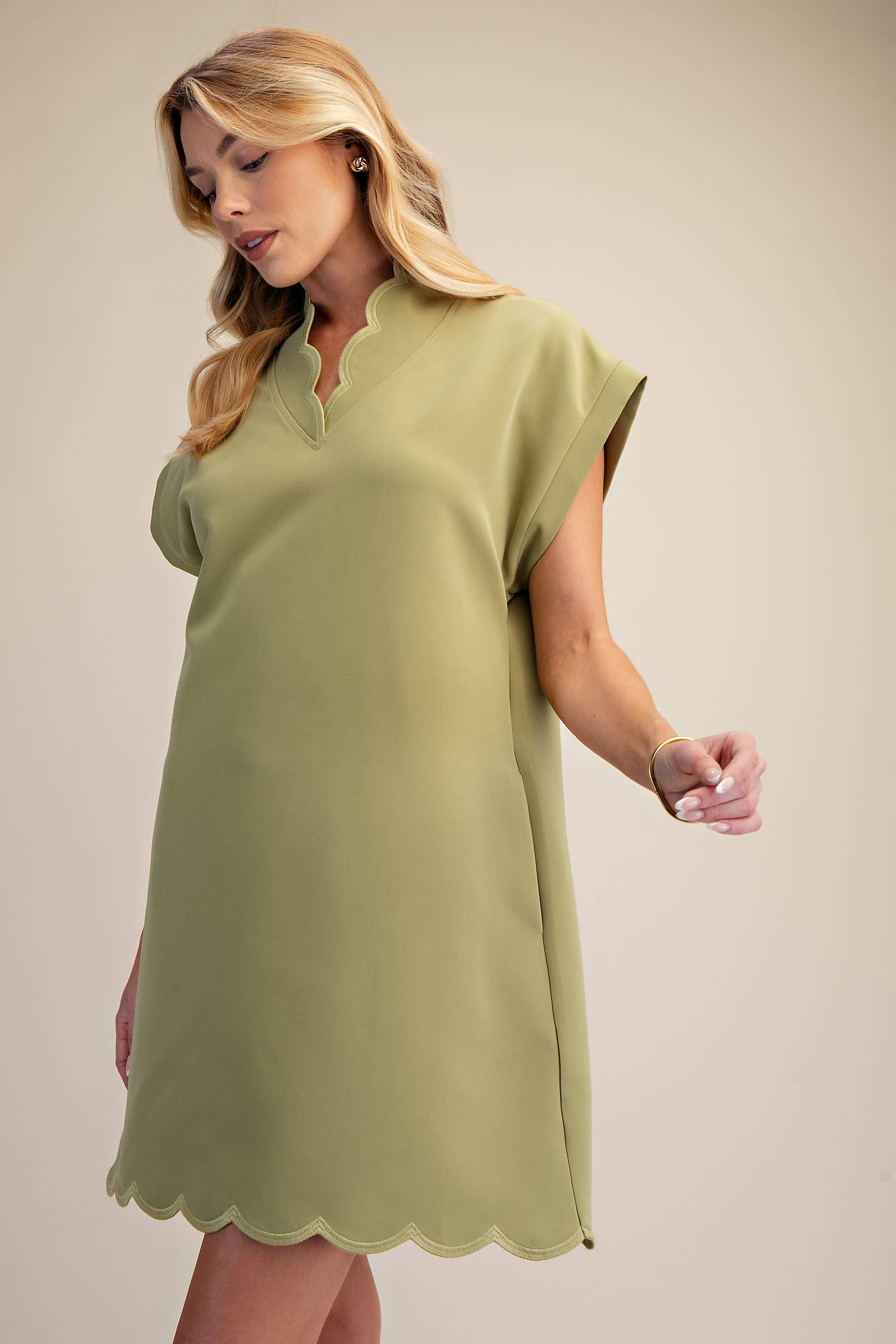 Scallop V-Neck Mini Dress