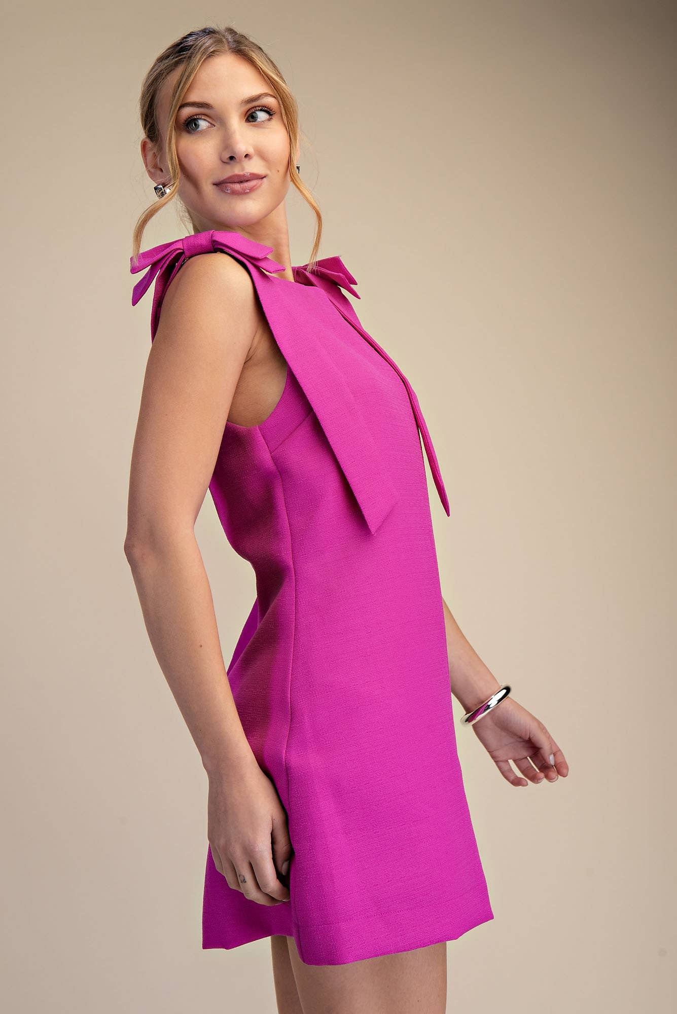 Straight Neckline Bow Mini Dress