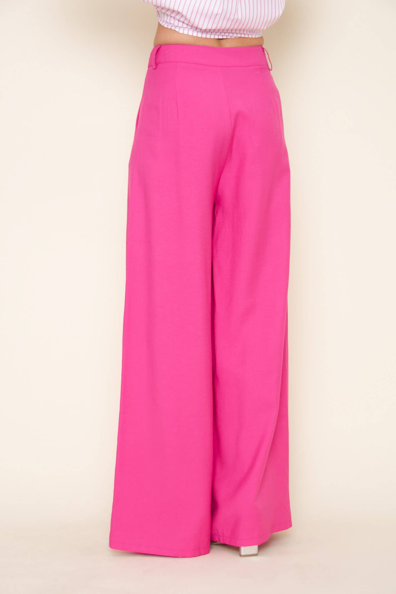 TRENDY PLEATED STRAIGHT LEG HIGH WAISTED TROUSERS -PI5491FO