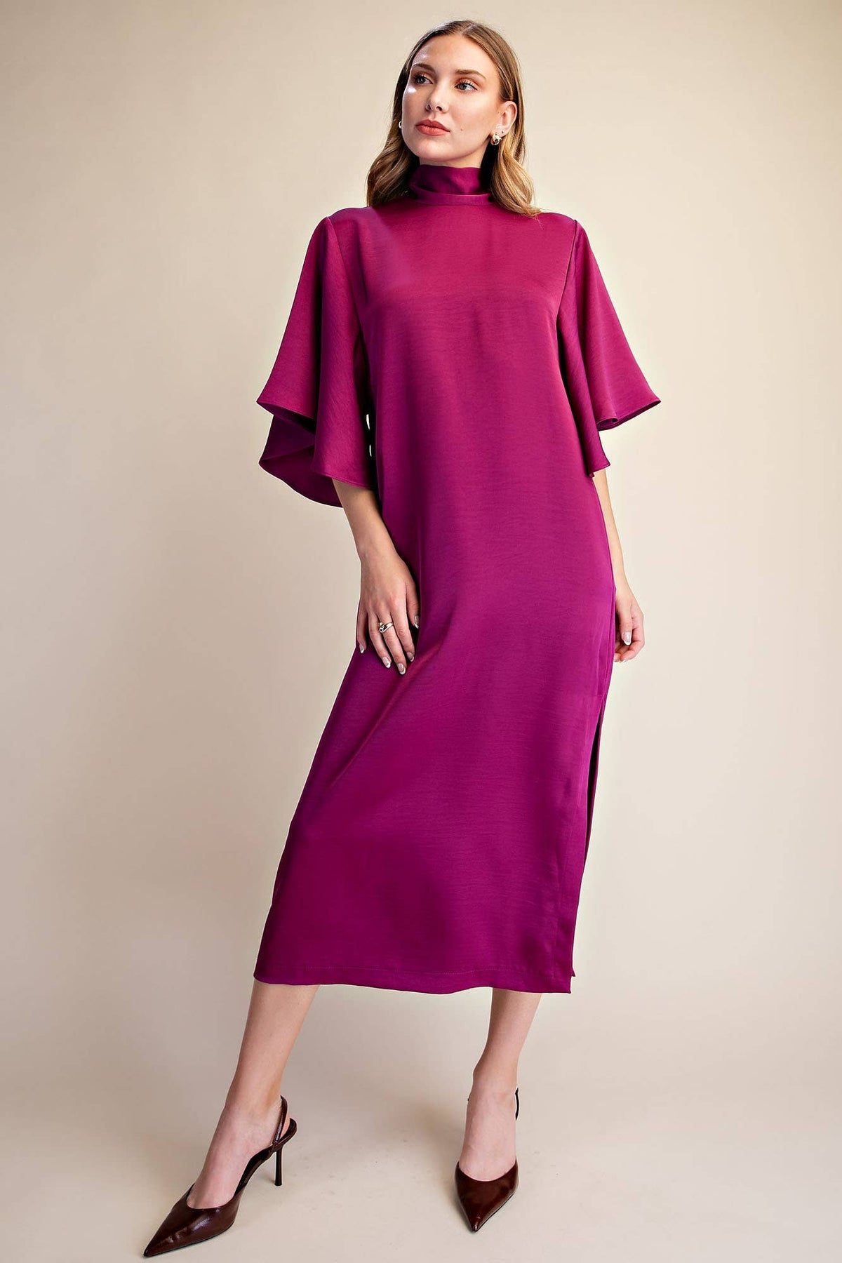 Flowy Satin Tie Back Midi Dress