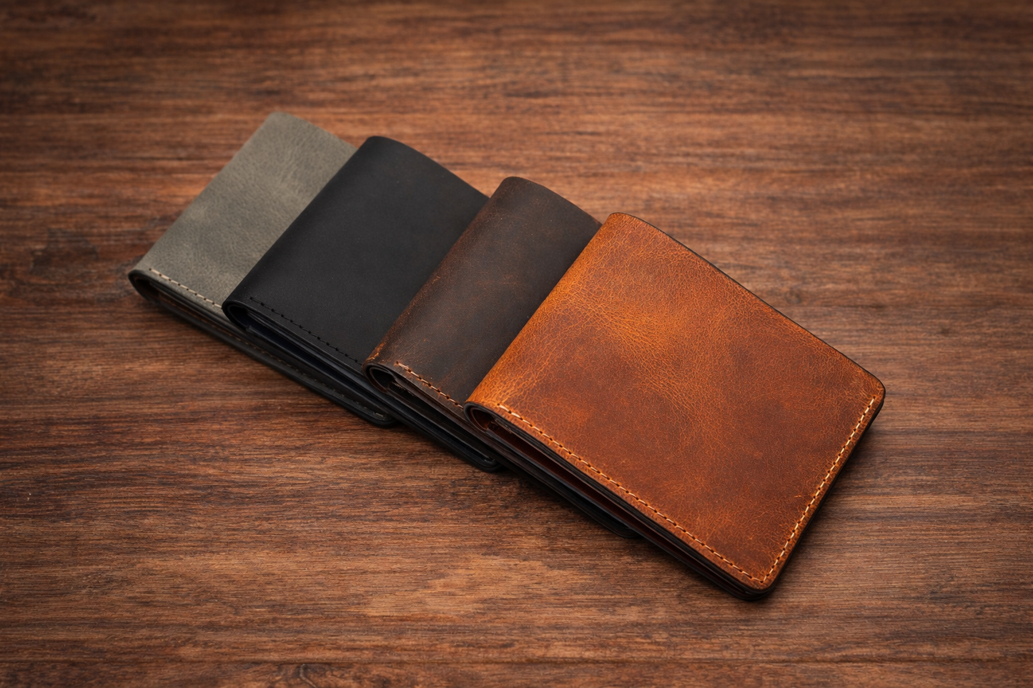 Men’s Full-Grain Crazy Leather Bifold Wallet Premium Leather