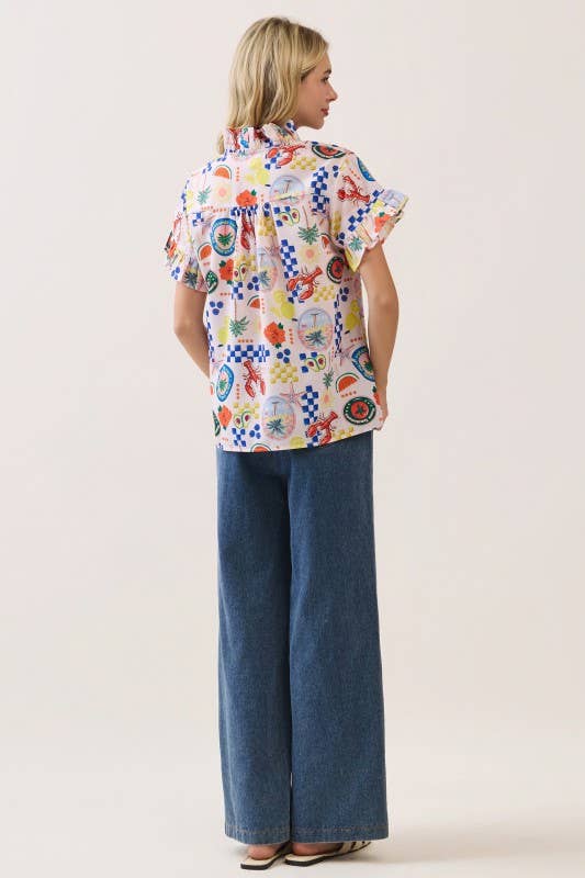 Printed Button-Front Blouse CT52642