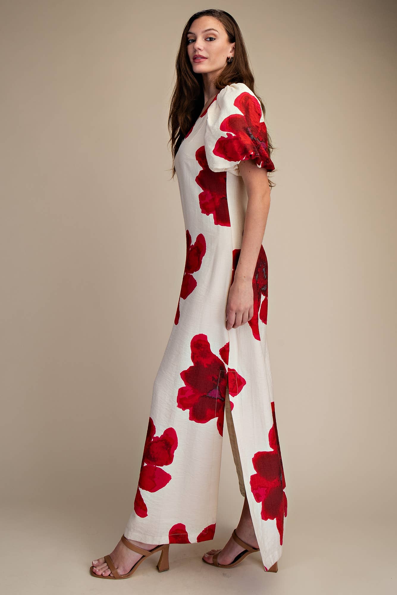 Puff-Sleeve A-Line Maxi Dress