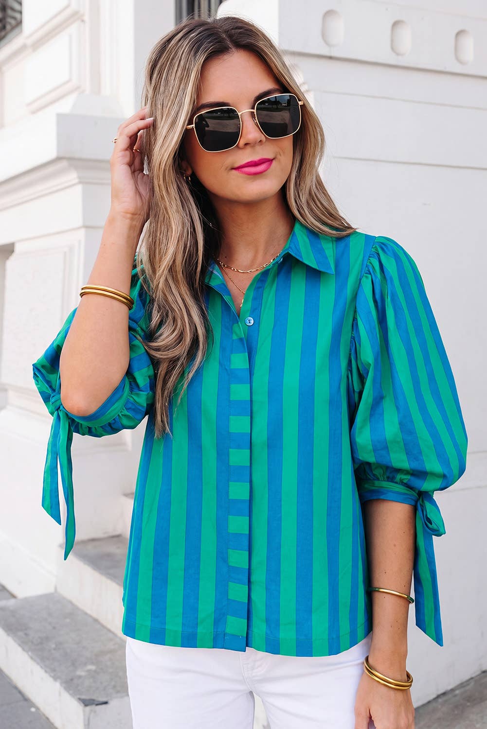 Stripe Tie Sleeve Button Down Shirt | S-XL