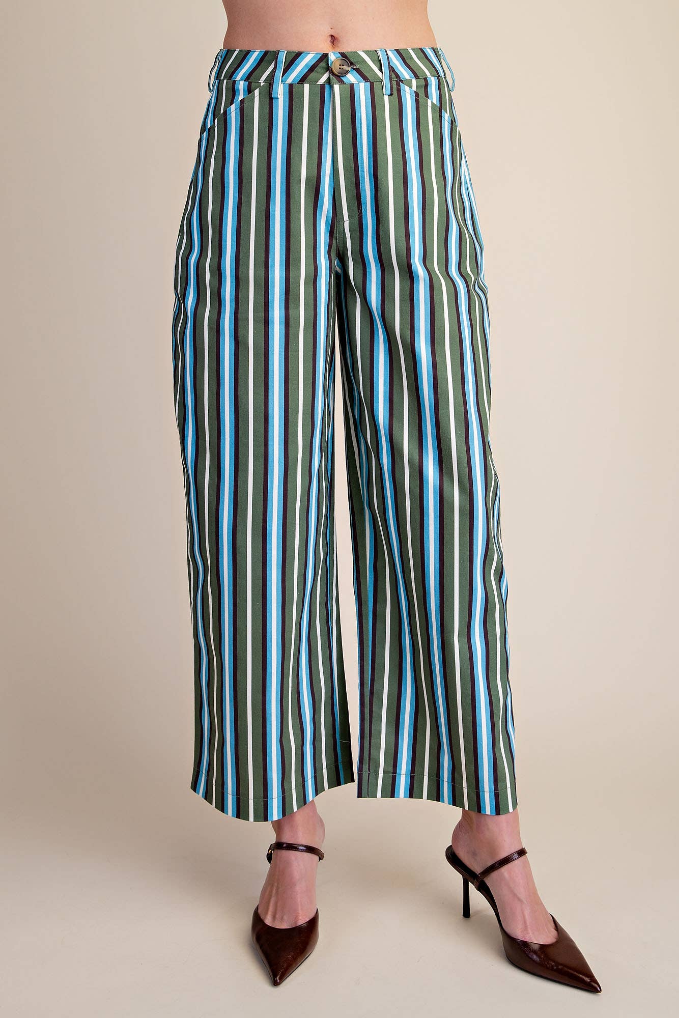 Barrel Leg Stripe Casual High Waist Pants