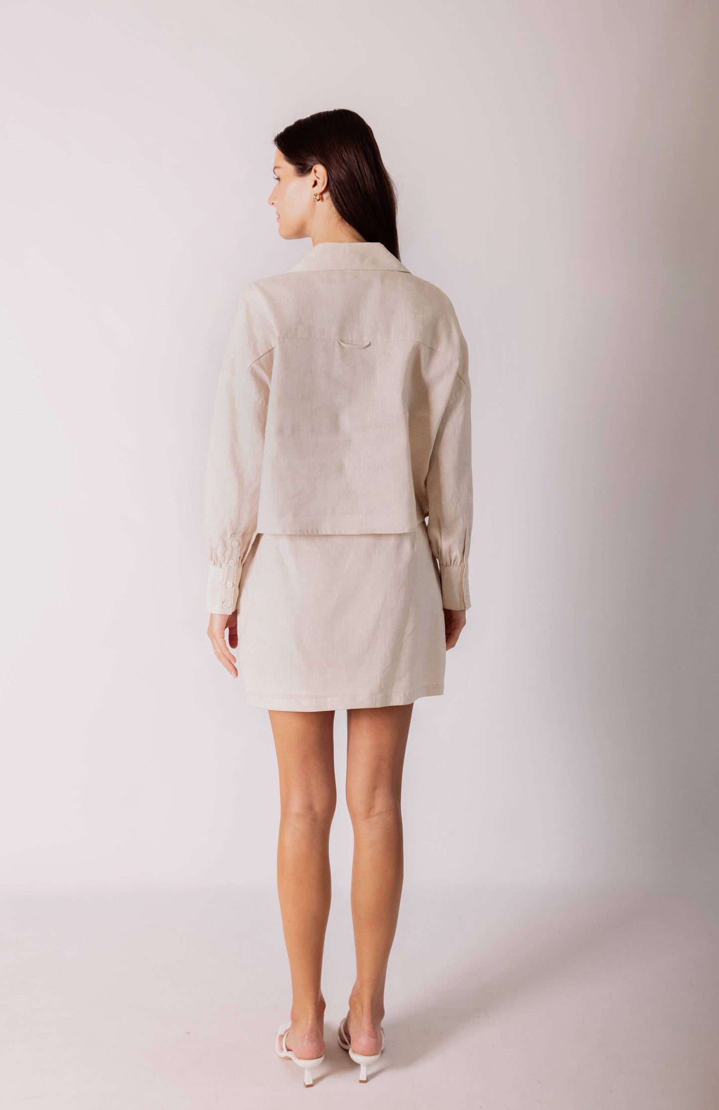 P.CILL 100% Linen Cropped Button Up Shirt