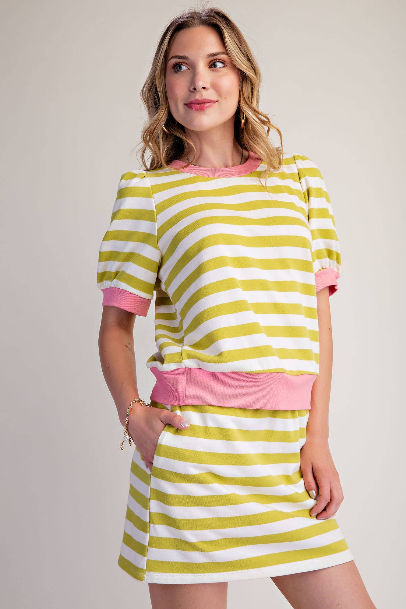 Stripe Sweatshirts Pullover Puff Sleeve