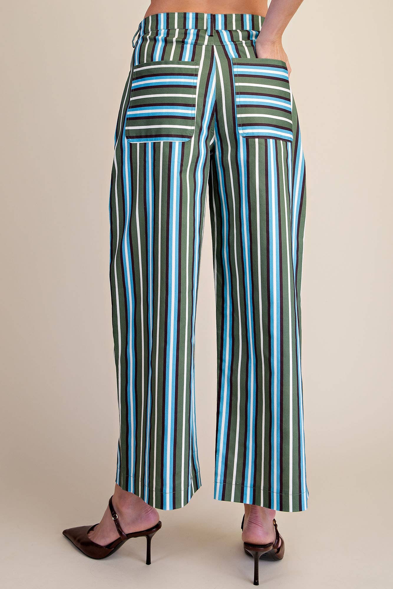 Barrel Leg Stripe Casual High Waist Pants
