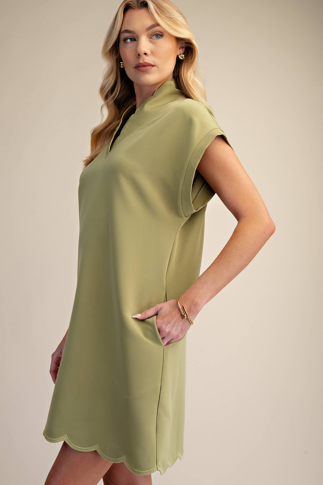 Scallop V-Neck Mini Dress
