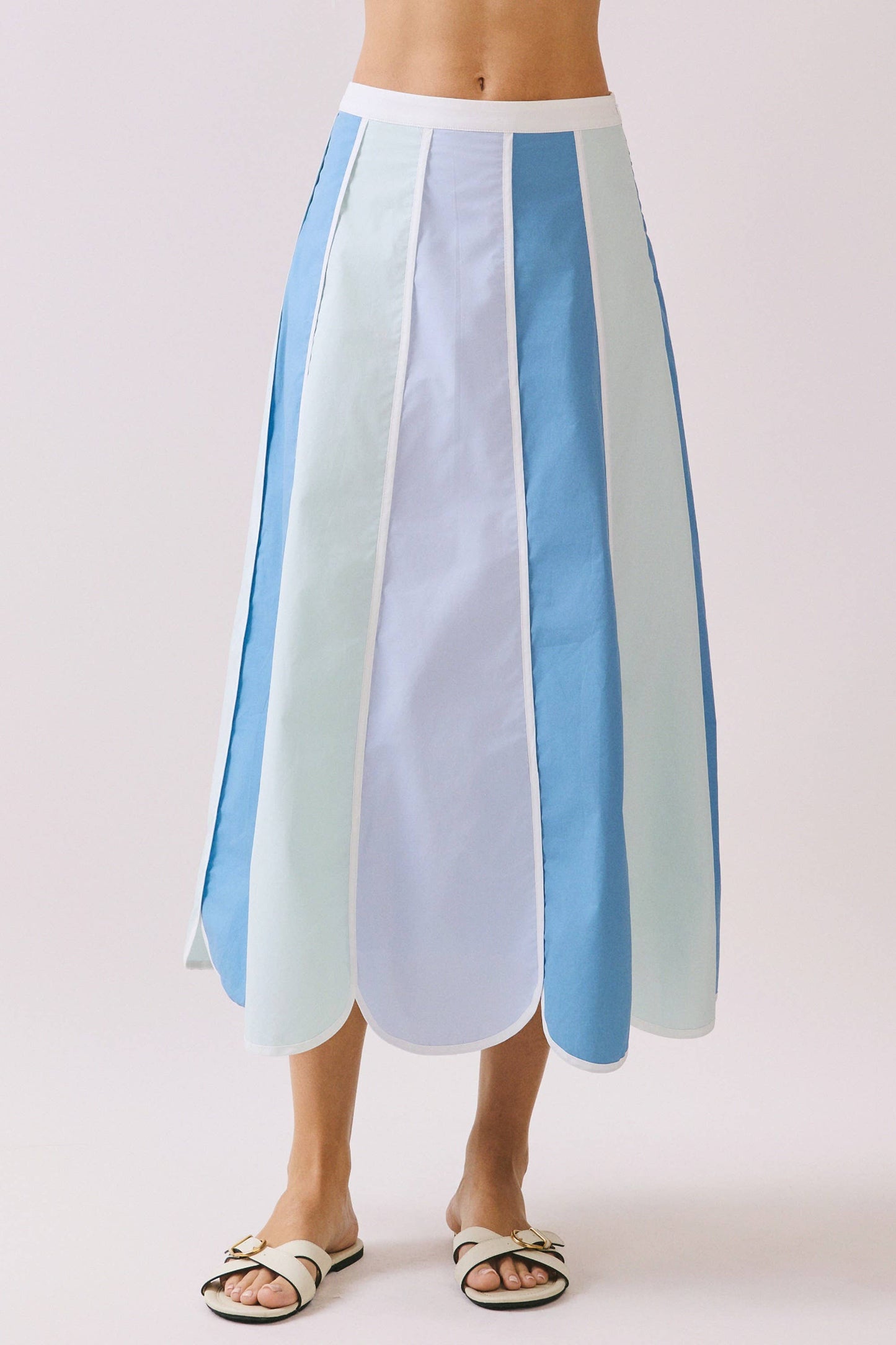 CS3960-Color Block Paneled Design A Line Midi Skirt