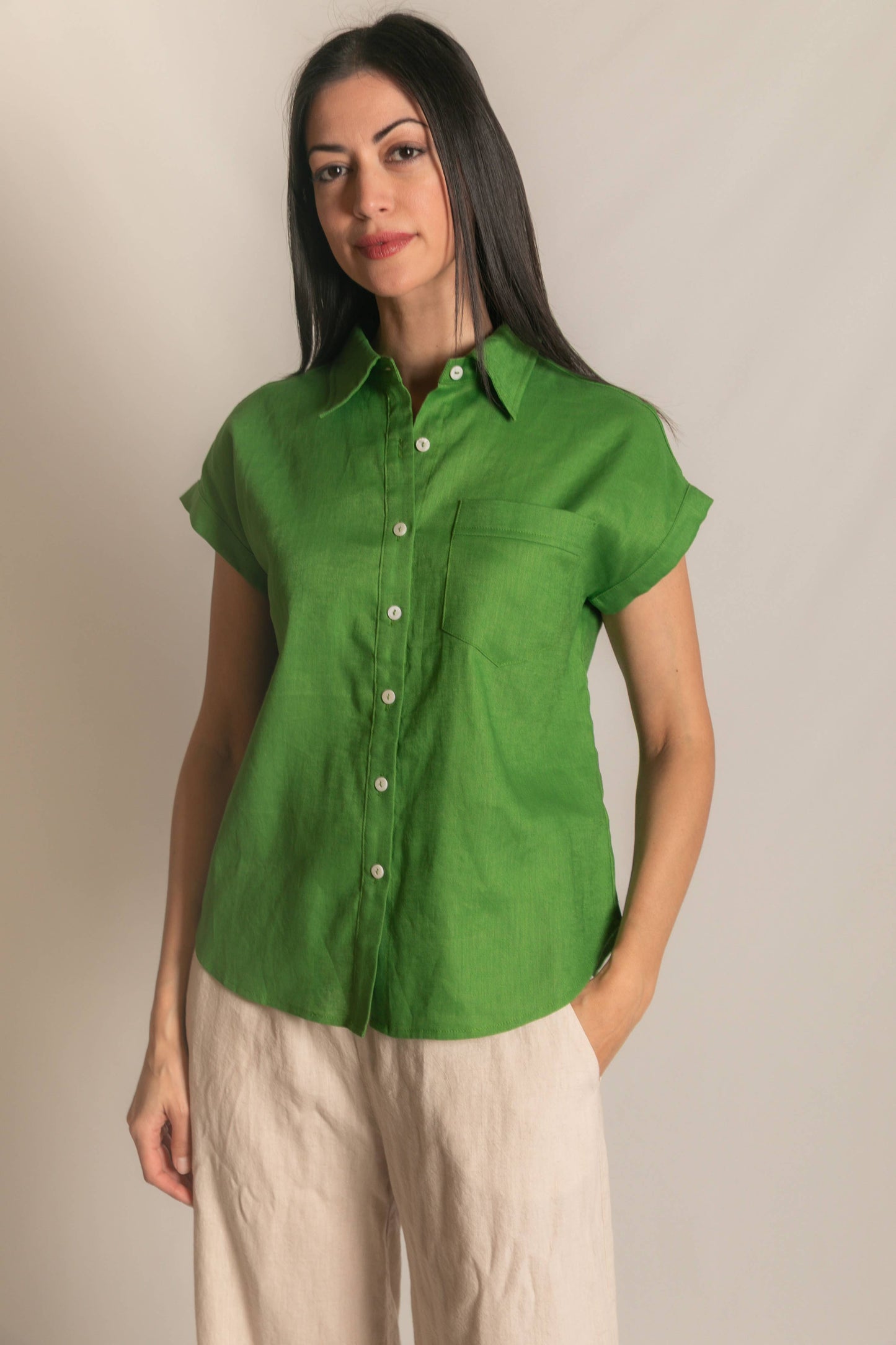 P.CILL Linen Relaxed Short Sleeve Button Up Shirt