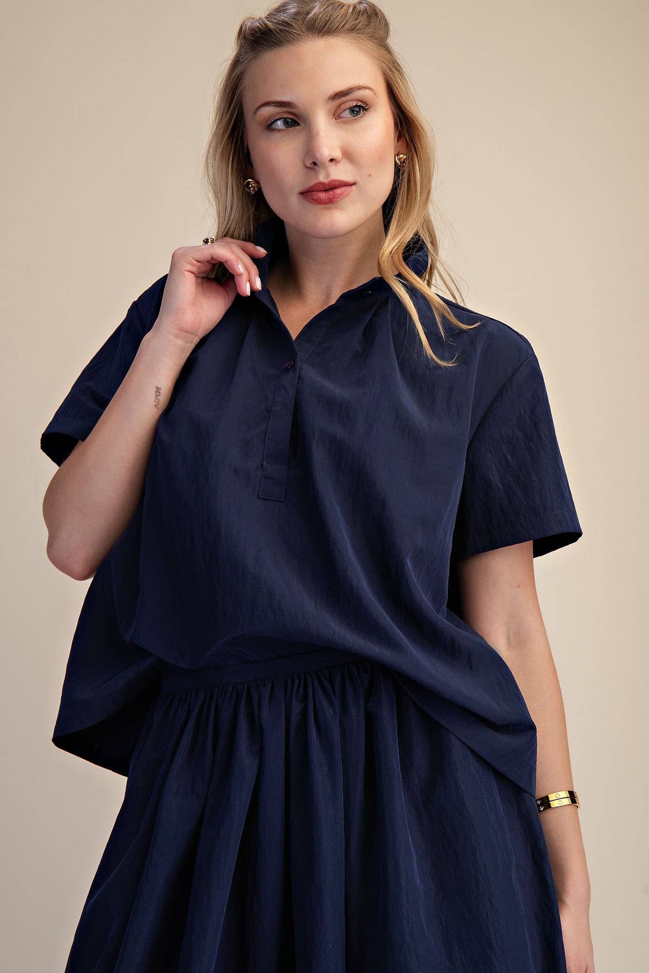 Stand Collar Short Sleeves Shirt