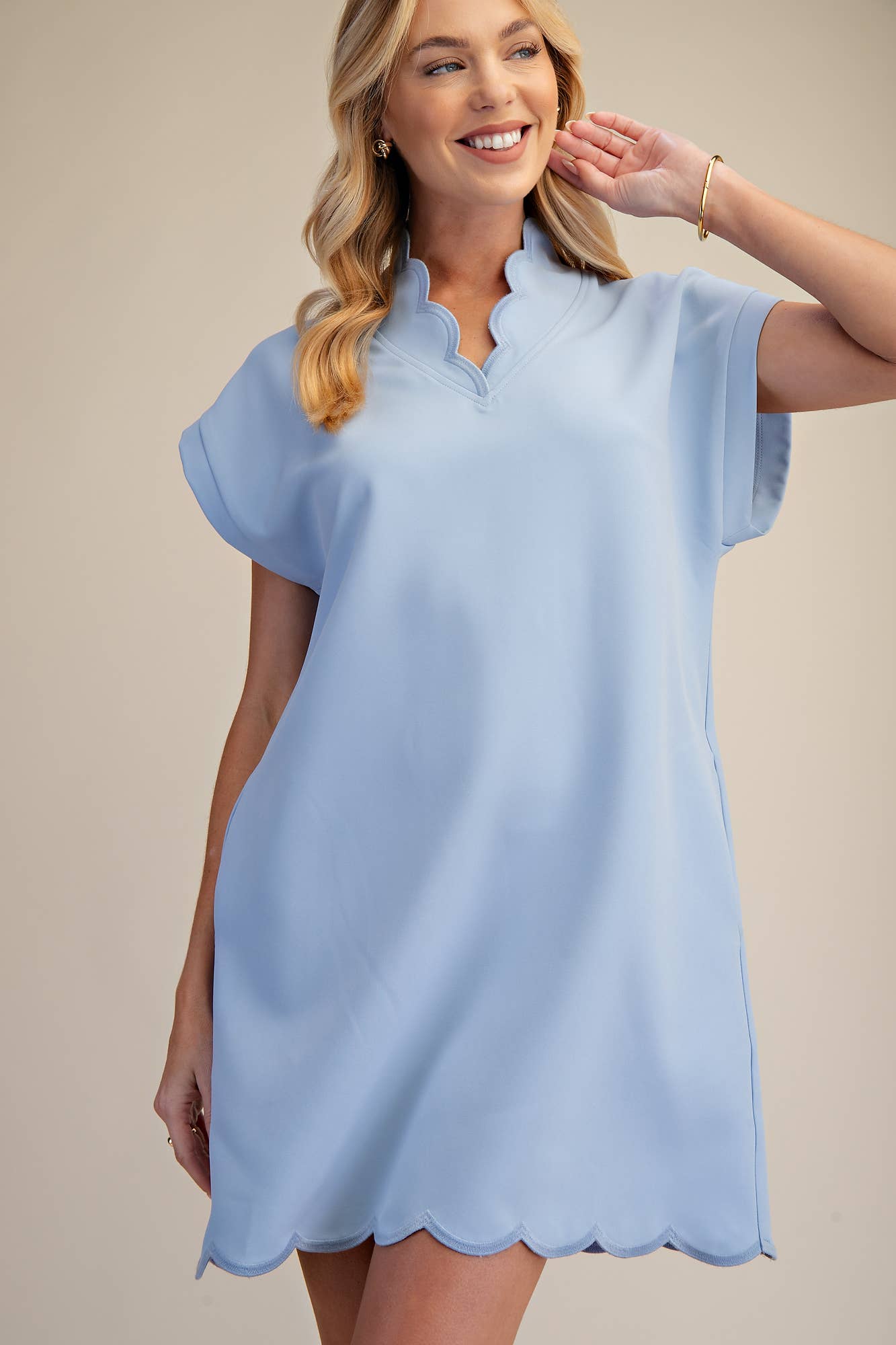 Scallop V-Neck Mini Dress