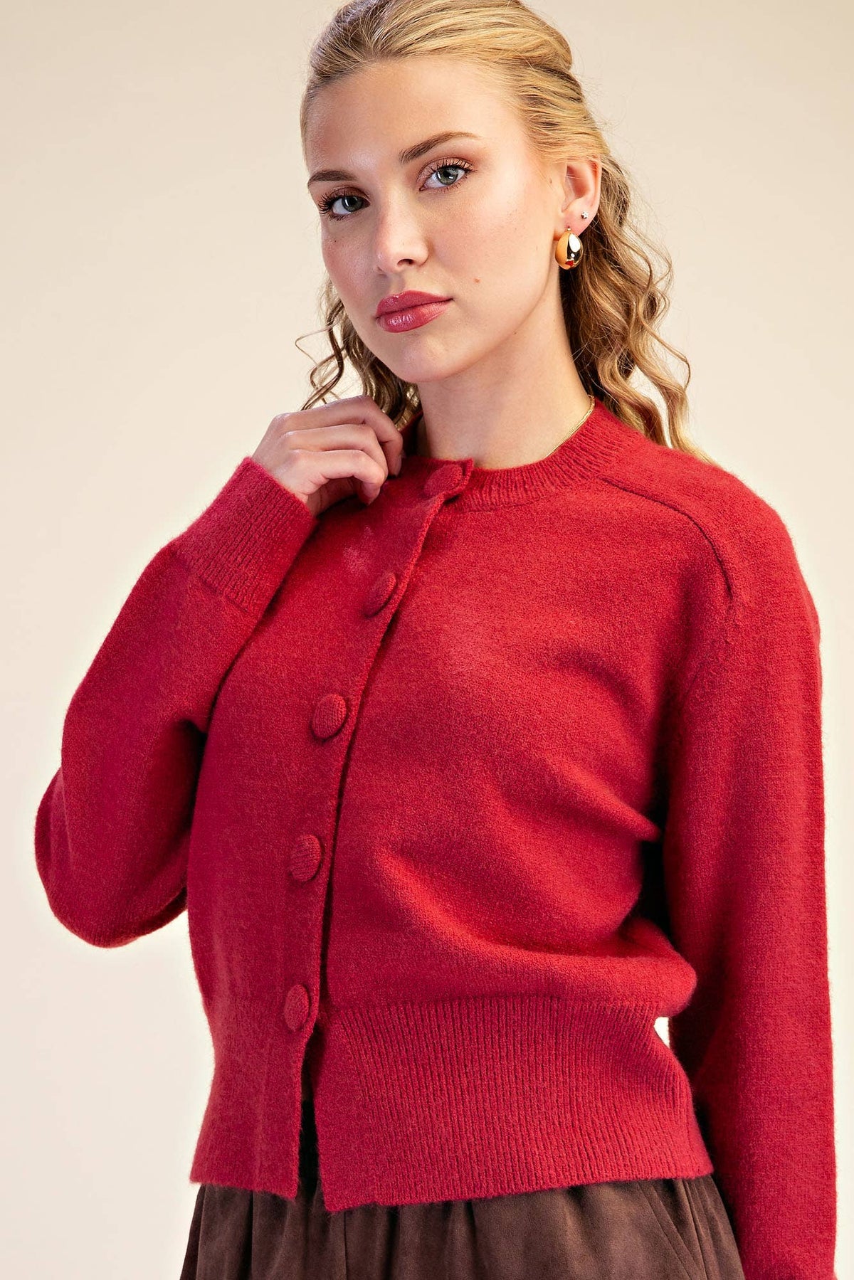 Button Closure Long Sleeve Sweater Cardigan