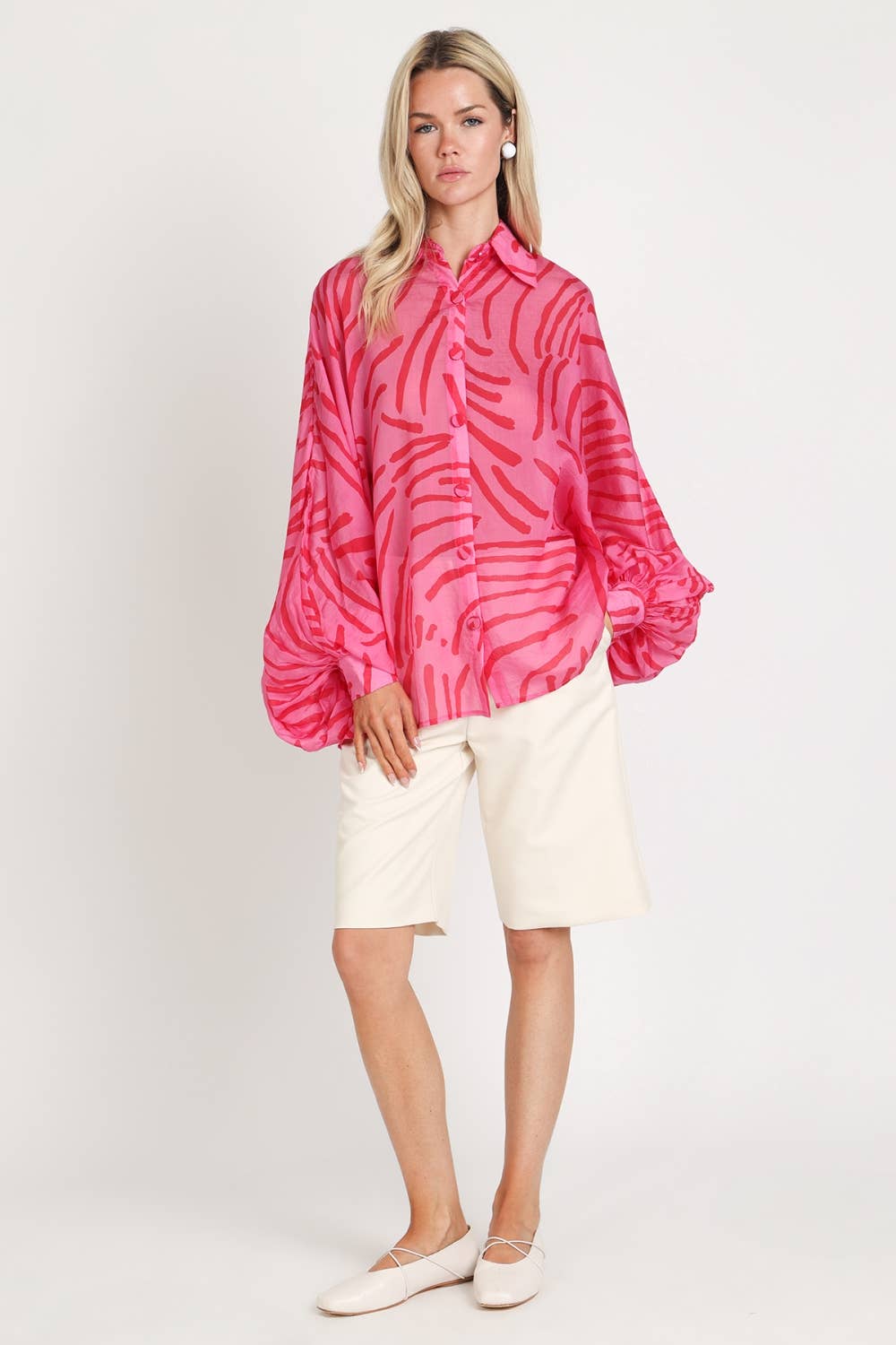 Abstract Print Sheer Dolman Blouse