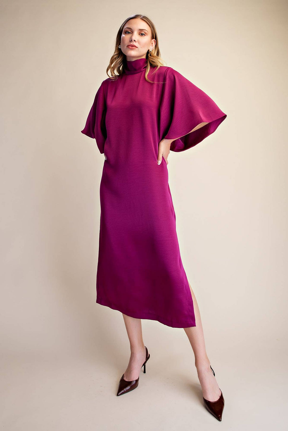 Flowy Satin Tie Back Midi Dress