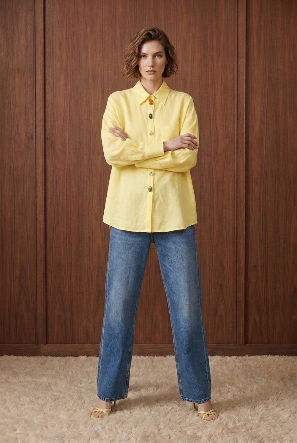 Oversized Novelty-Button Woven Shirt