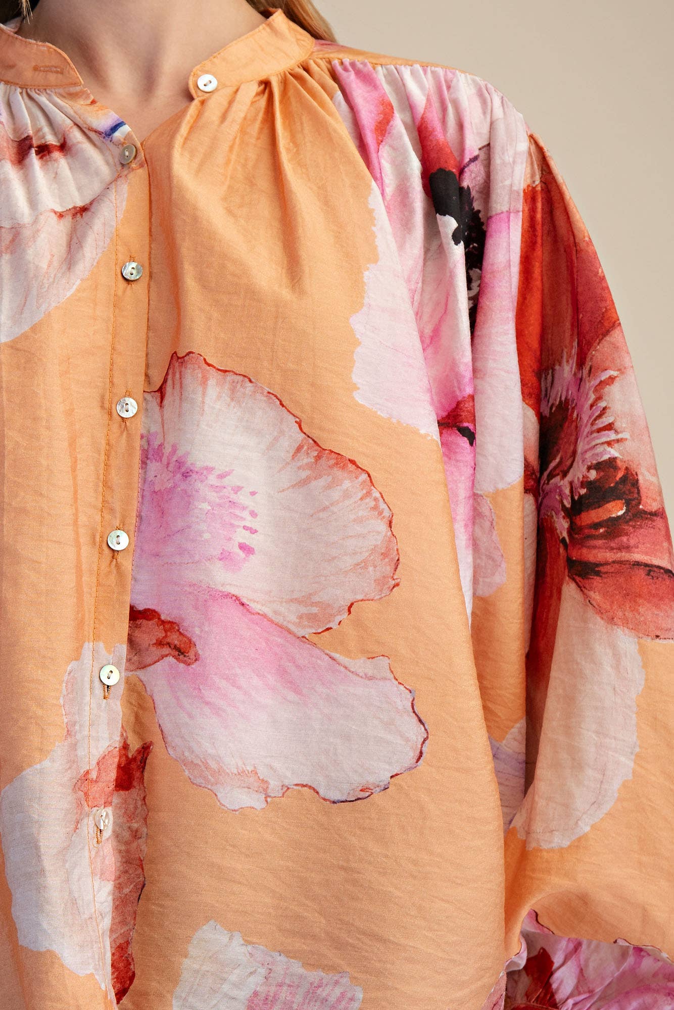 Neck Band Long Sleeve Voluminous Blouse