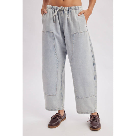 DRAWSTRING BARREL DENIM PANTS / WL26-13640