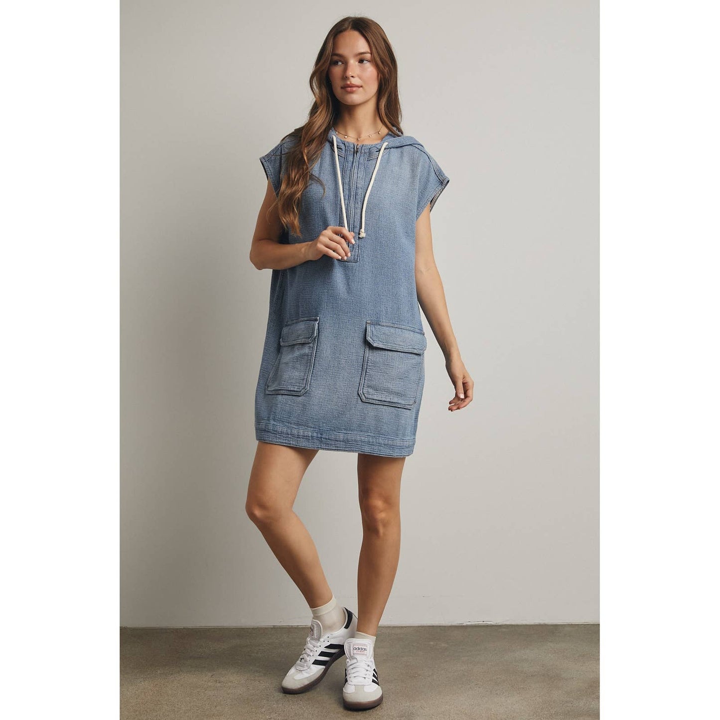 COTTON DENIM HOODIE MINI DRESS / WL25-12030