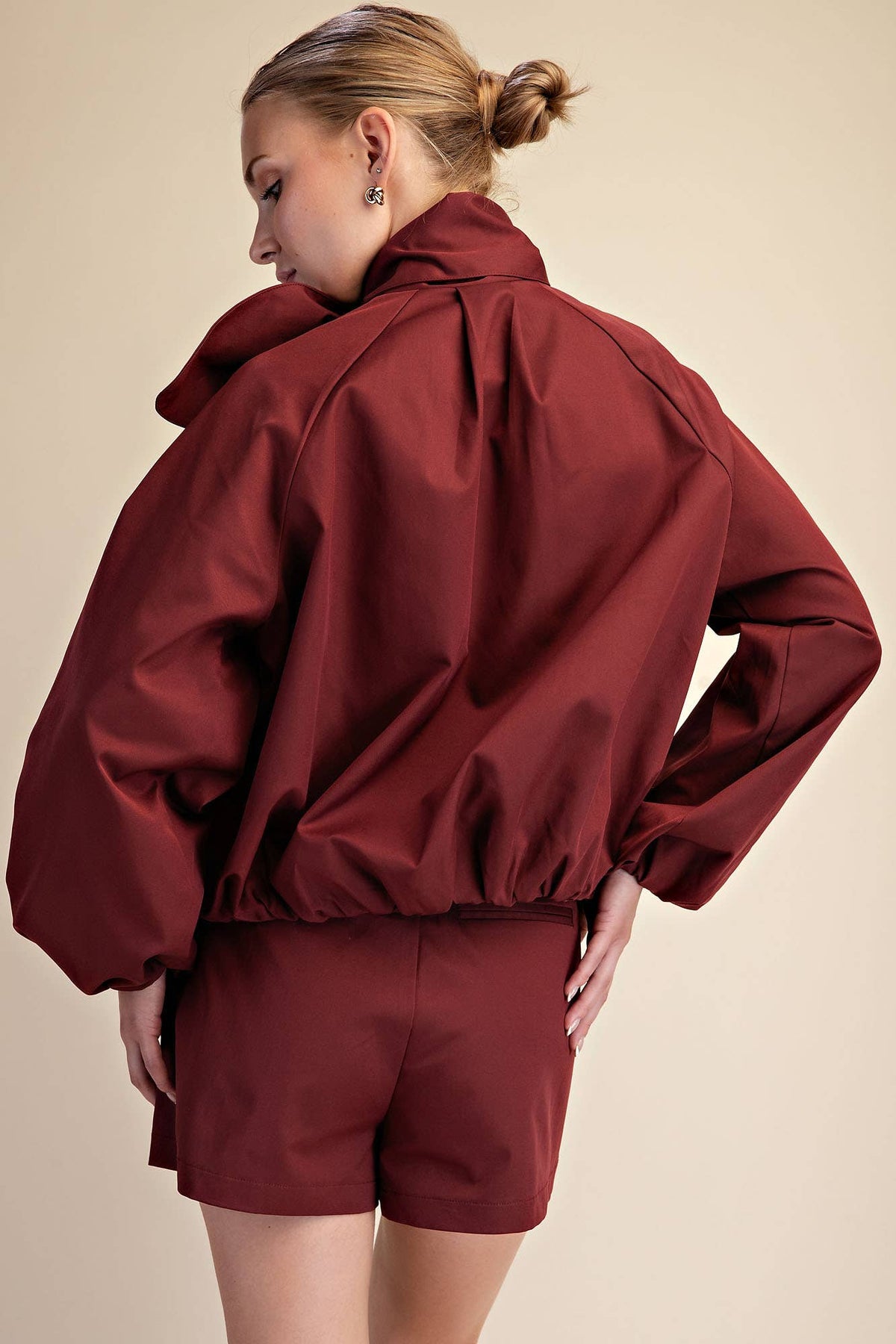 Scarf Collar Long Sleeve Puffy Jacket