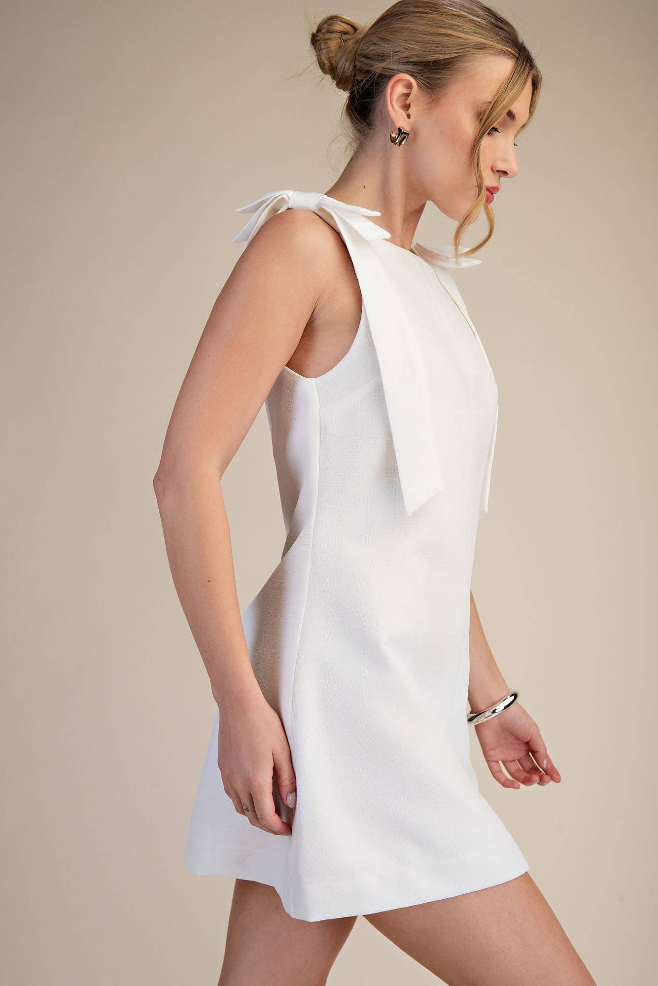 Straight Neckline Bow Mini Dress