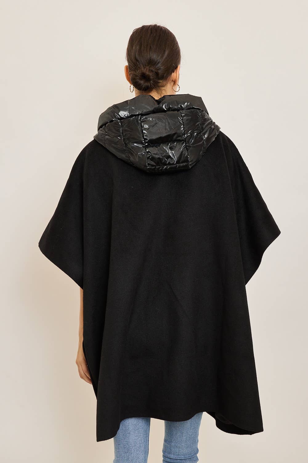 Bi-material cape with hood - 1818